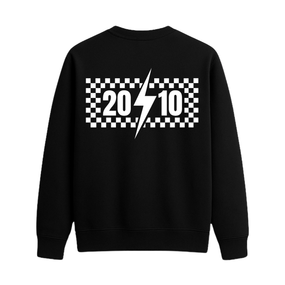 Checkered "2010" Crew Neck Sweatshirt | Black