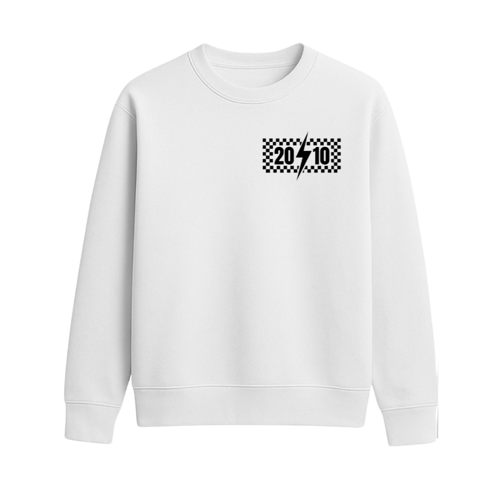 Checkered "2010" Crew Neck | White
