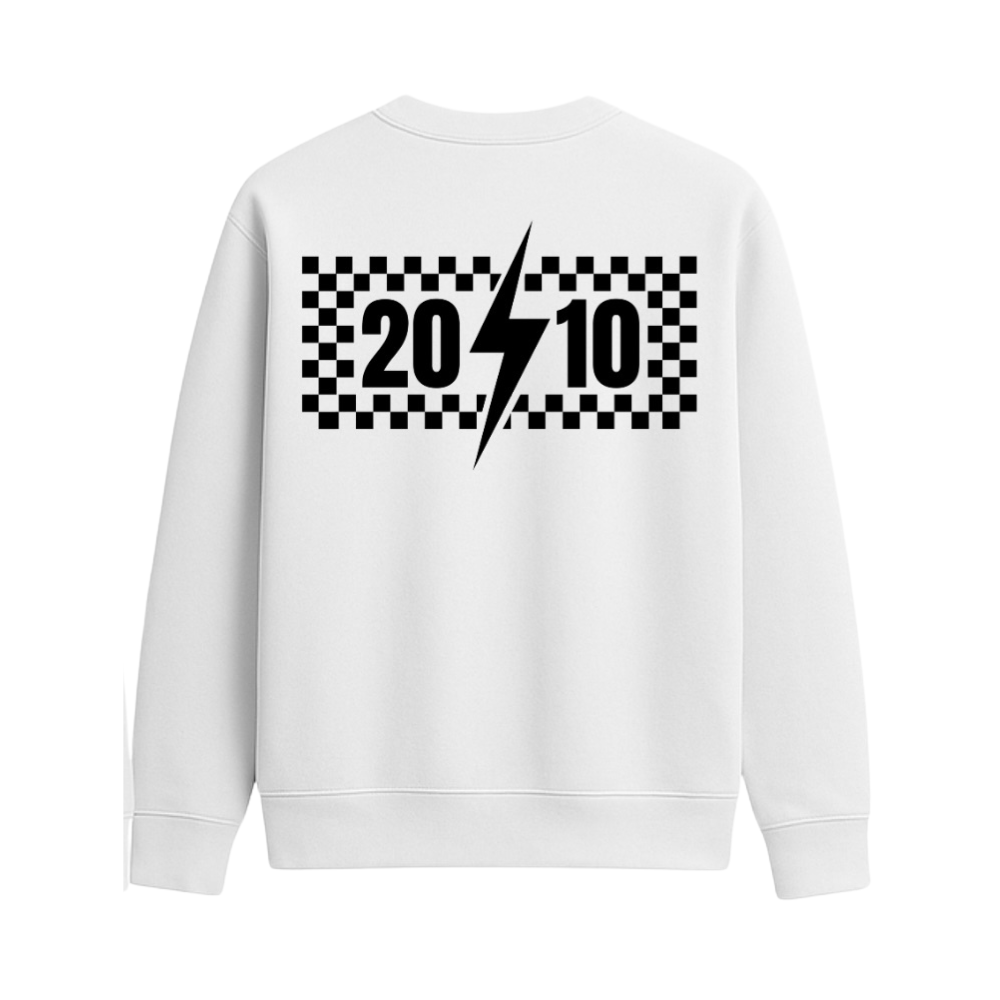 Checkered "2010" Crew Neck | White